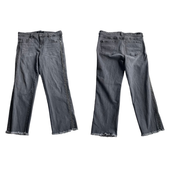Liverpool Crop Straight Jean Ankle denim Gray Size 10 Bling Side Stripe Fray hem - Picture 9 of 9